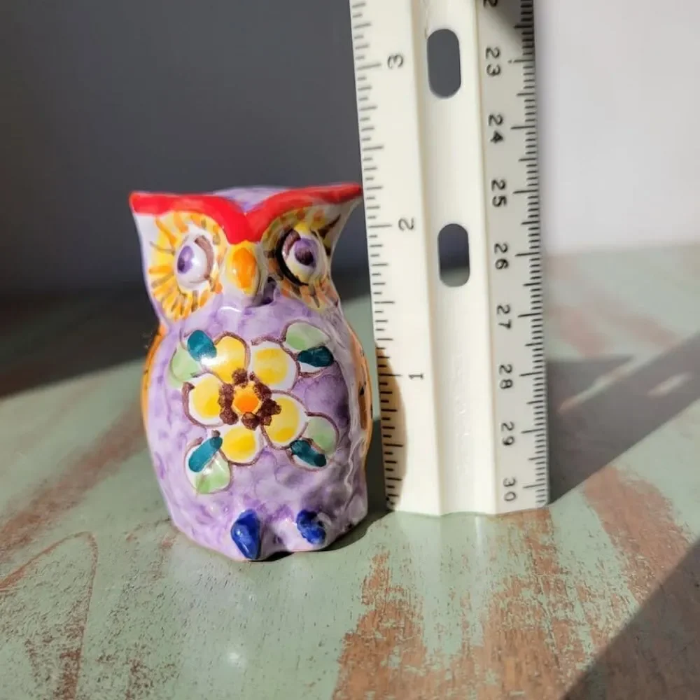 Italian Sorrento Handpainted Floral Folk Art Pottery Owl Figurine